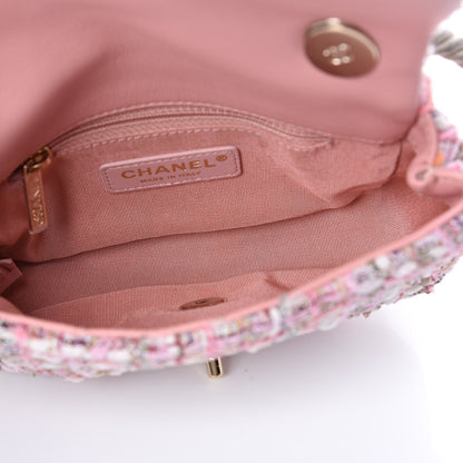 Chanel Tweed Mini Pearl Handle Flap Pink Beige Orange Ecru 5 of 10