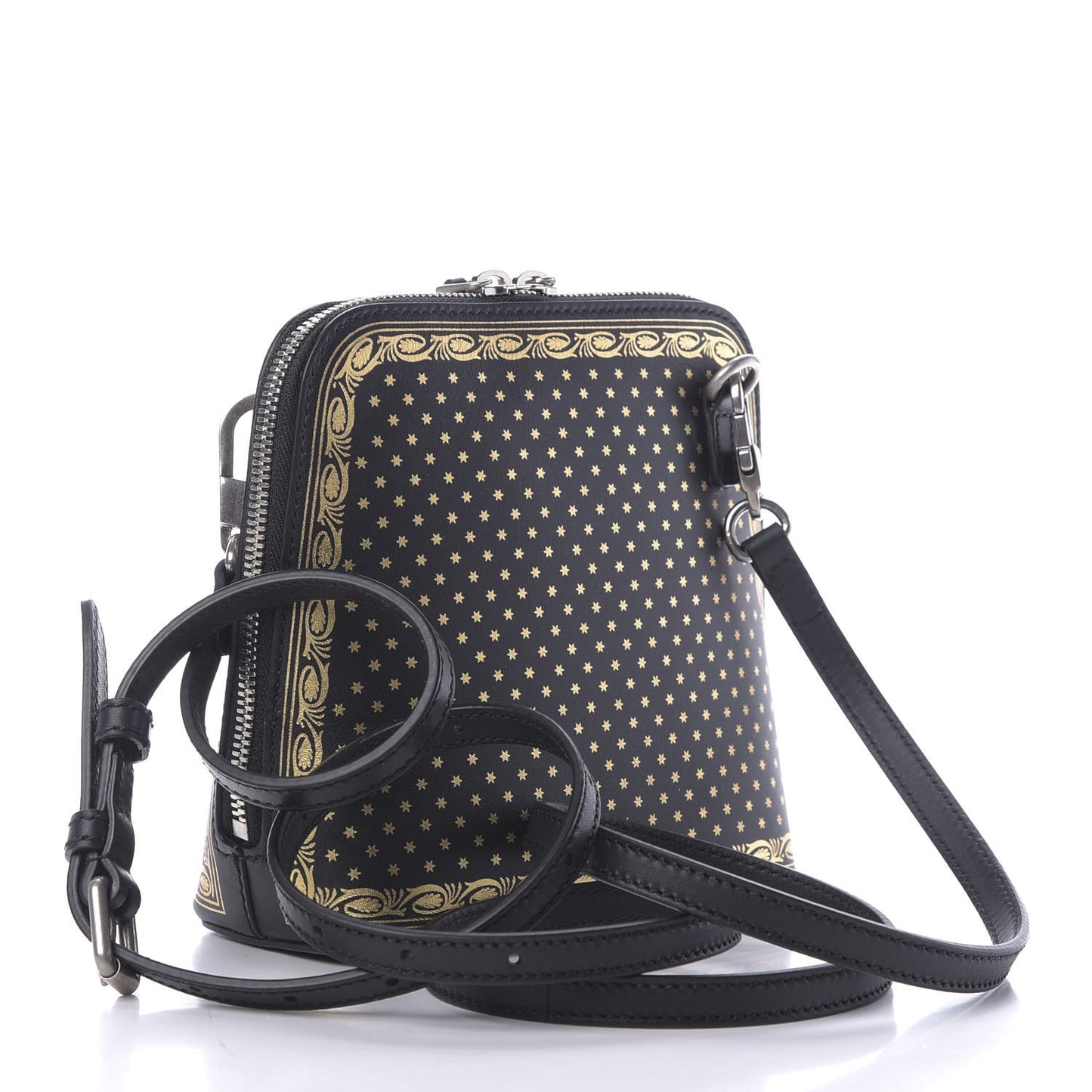 X SEGA Calfskin GUCCY Stars Mini Dome Shoulder Bag Black Gold