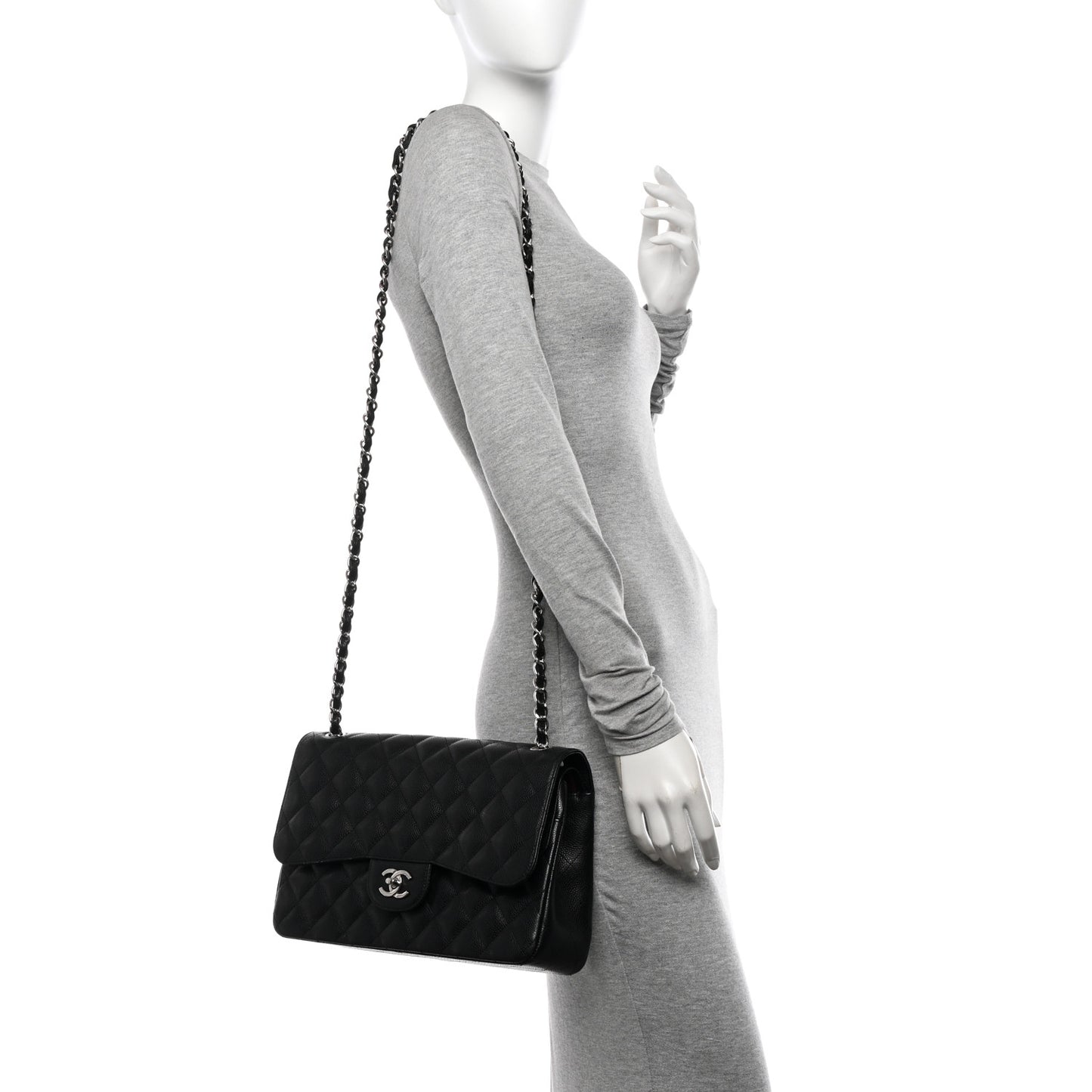 Caviar Quilted Jumbo Double Flap Black