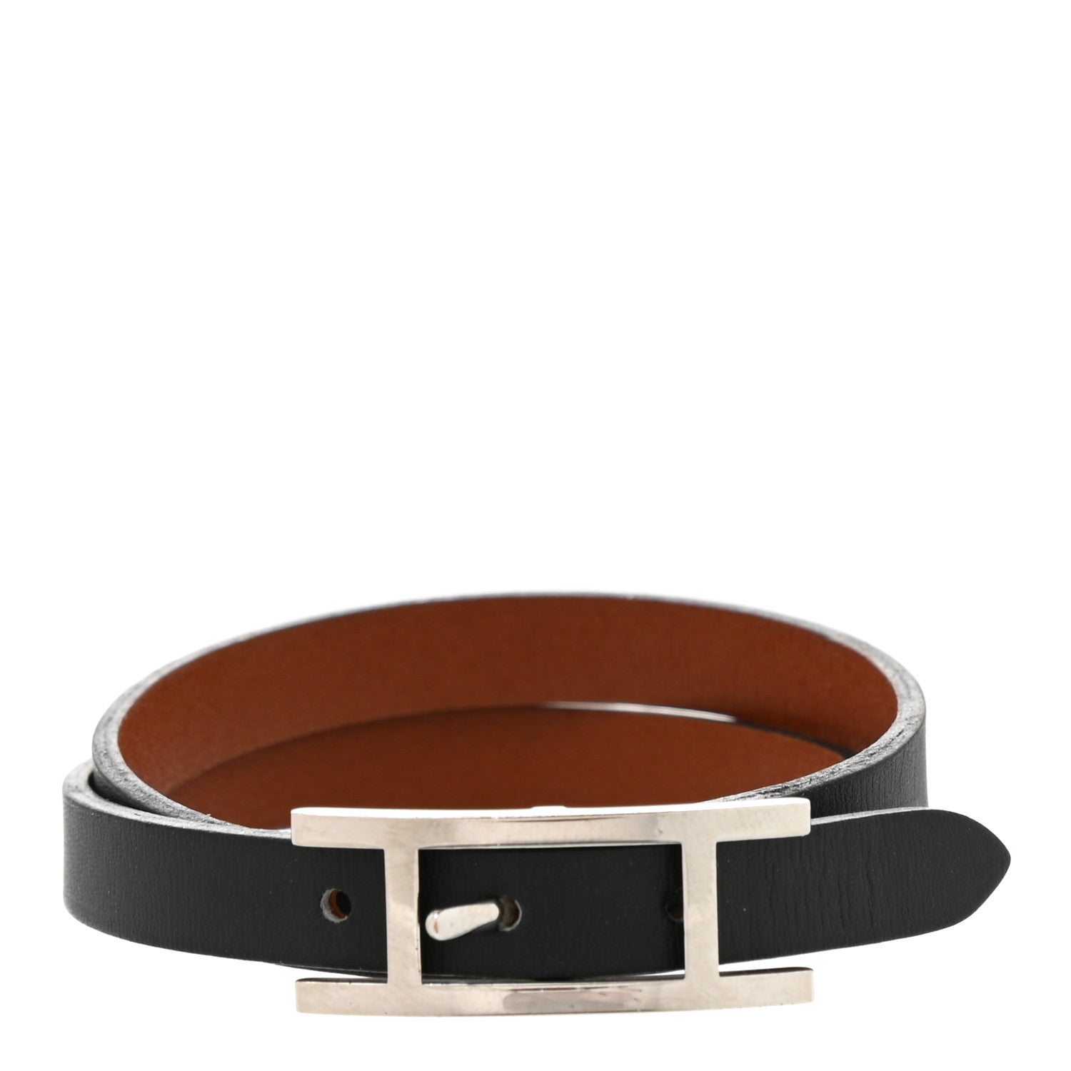 Hermes Chamonix Tadelakt Behapi Double Tour Bracelet XS Black Fawn 1 of 5