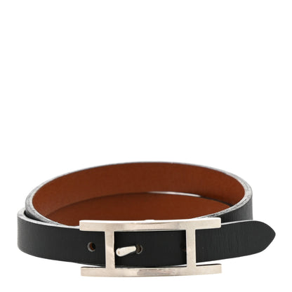 Hermes Chamonix Tadelakt Behapi Double Tour Bracelet XS Black Fawn 1 of 5