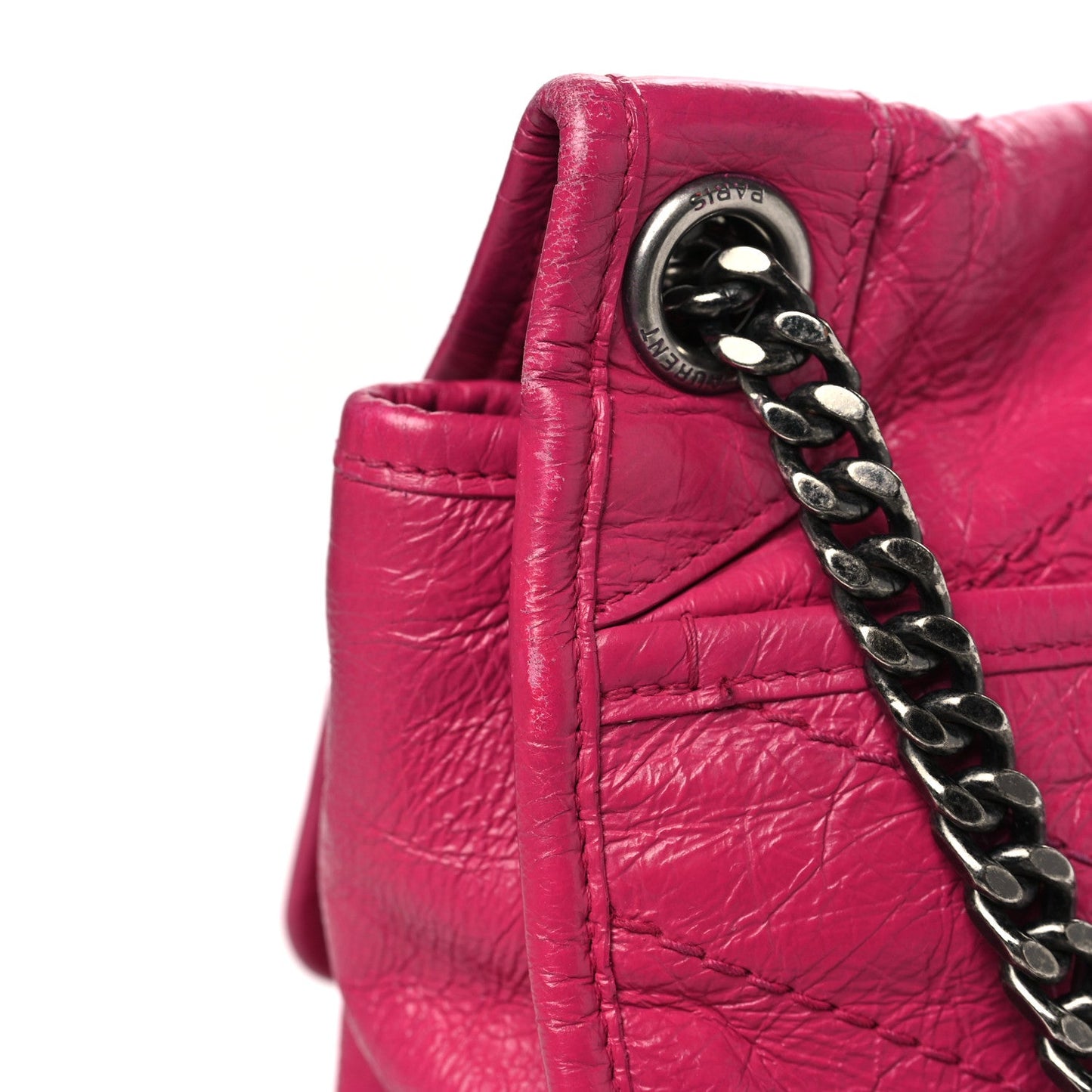 Crinkled Calfskin Matelasse Monogram Medium Niki Chain Satchel Freesia