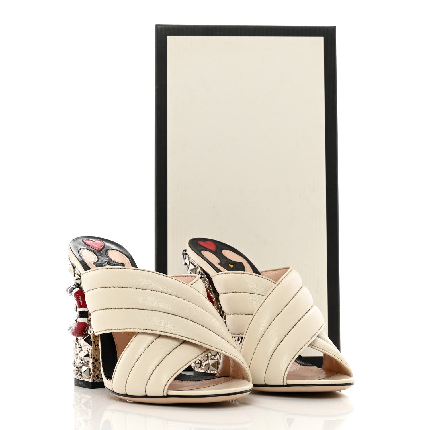Gucci Malaga Kid Kingsnake Webby Crossover High Heel Slide Sandals 38 Mystic White 8 of 8