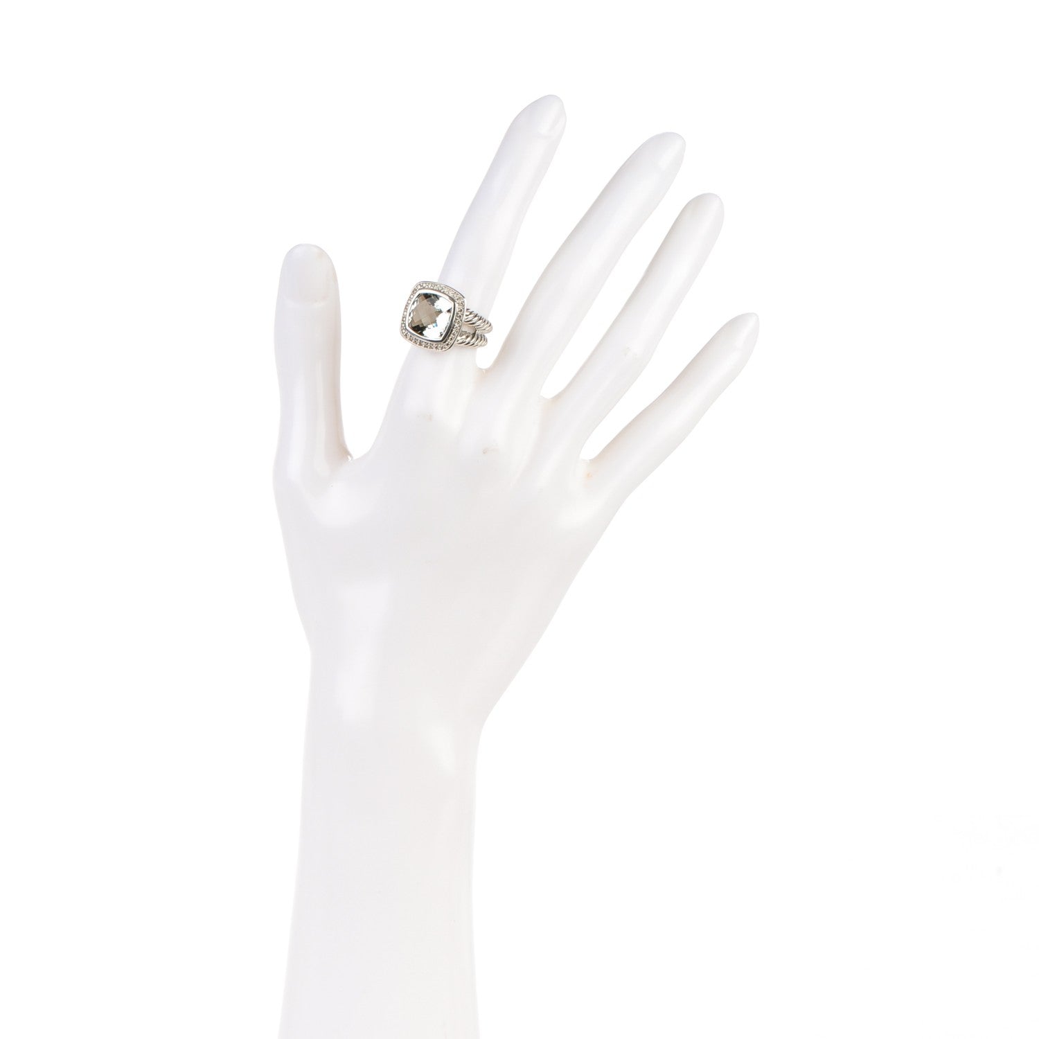 David Yurman Sterling Silver Diamond Prasiolite 11mm Albion Ring 50 5.5 2 of 5