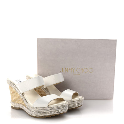 Jimmy Choo Calfskin Raffia Parker 100 Wedge Sandals 37 Milk 9 of 9