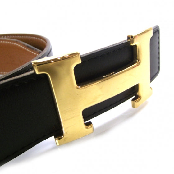 Leather Reversible Constance H Belt 80 Black/Gold