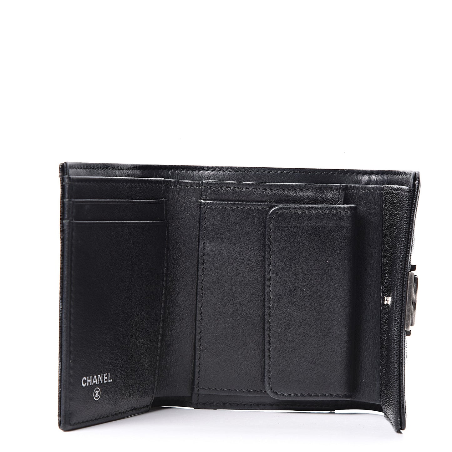 Caviar Quilted Compact Boy Wallet Black