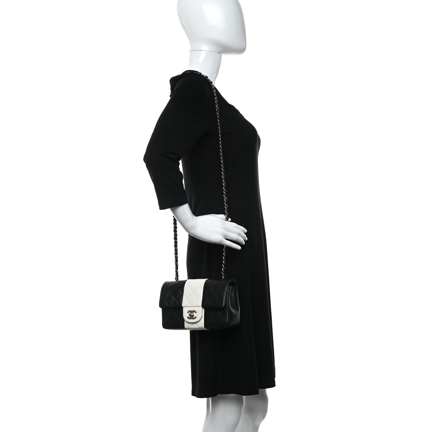 Chanel Lambskin Quilted Mini Rectangular Flap Black White 2 of 11