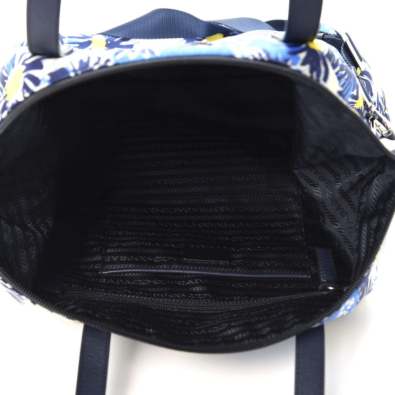 Prada Tessuto Nylon Saffiano Floral Print Tote Bluette Dis Primule 4 of 9