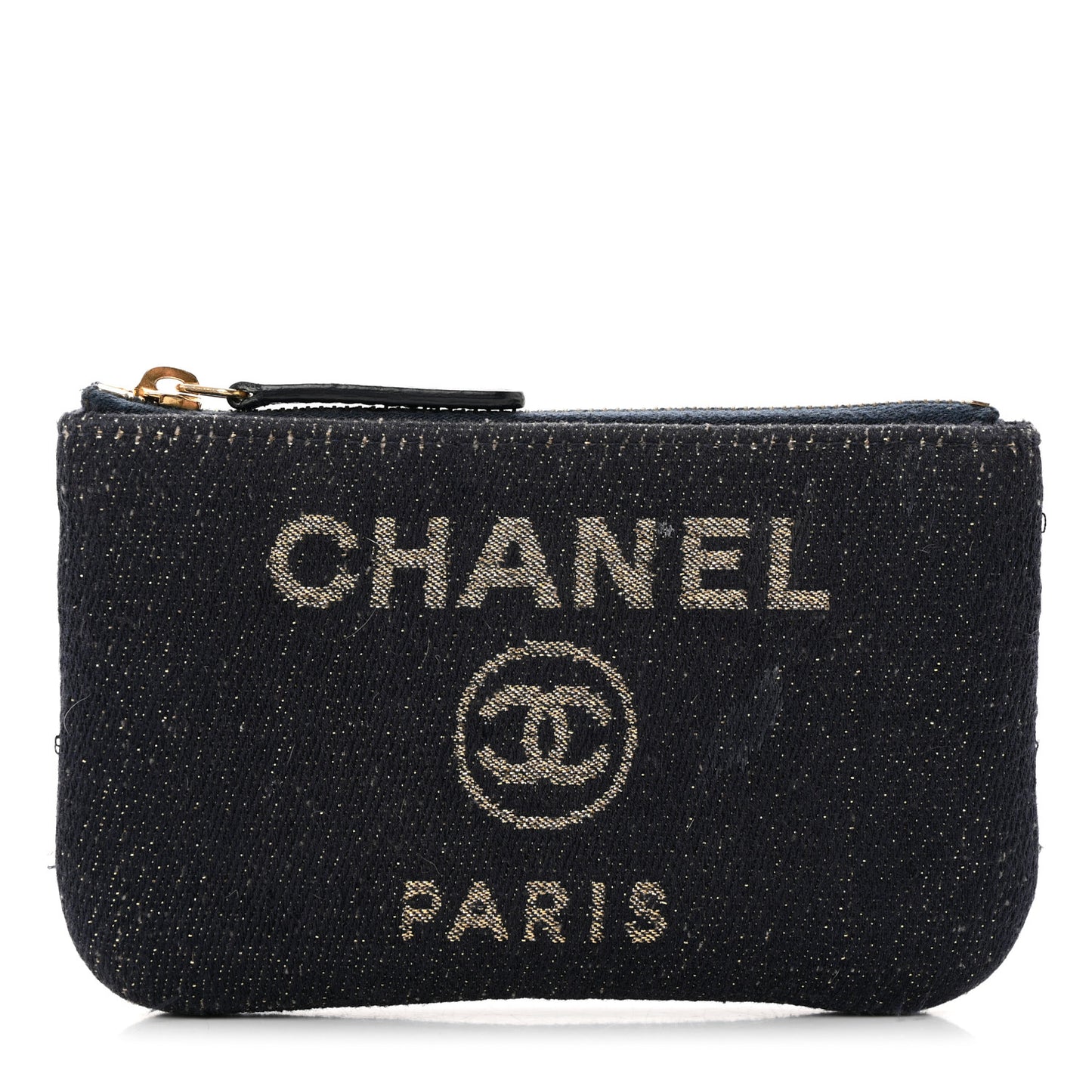 Lurex Canvas Deauville Cosmetic Pouch Navy Blue Gold