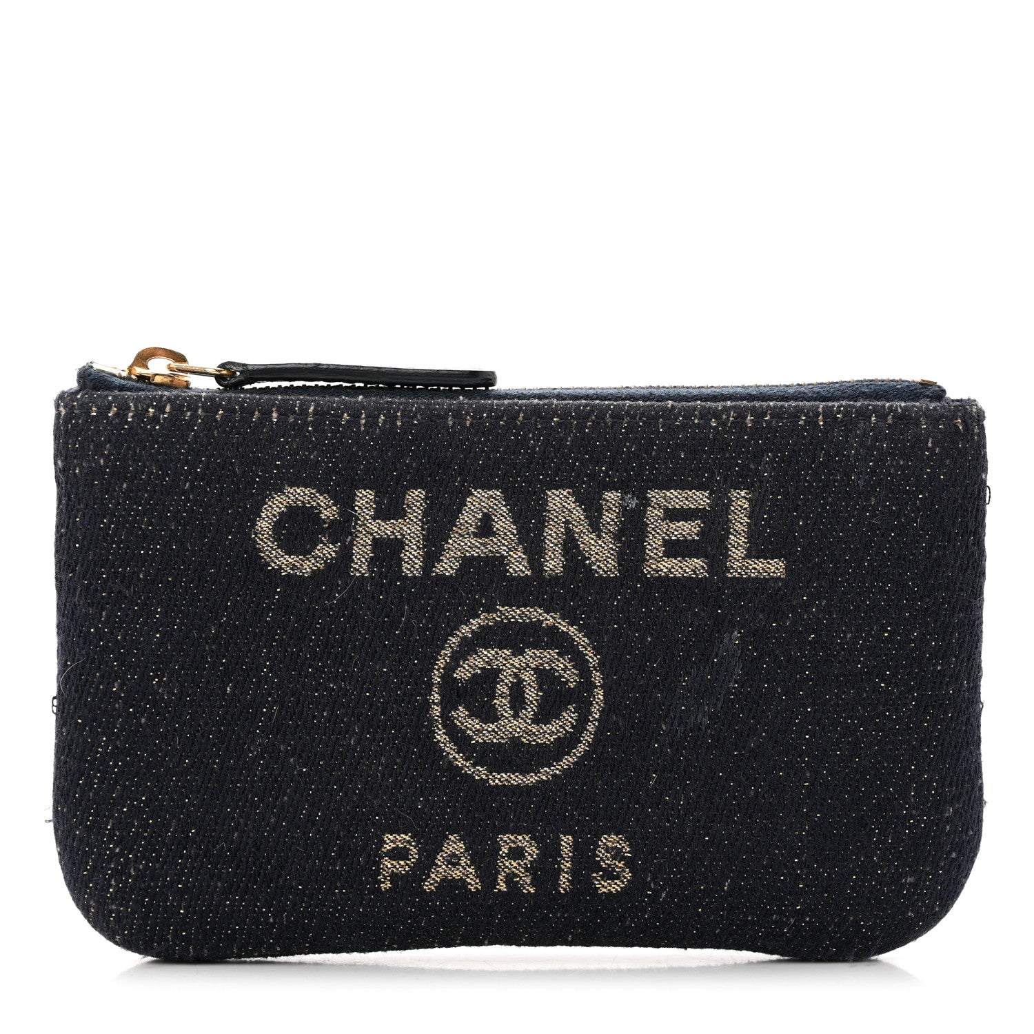 Chanel Lurex Canvas Deauville Cosmetic Pouch Navy Blue Gold 1 of 12