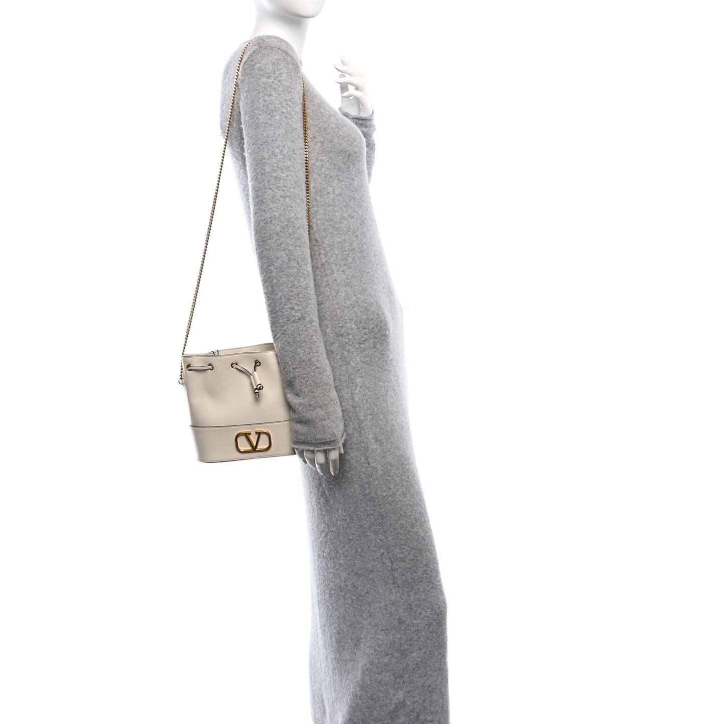 Nappa Mini VLogo Signature Chain Bucket Bag Light Ivory