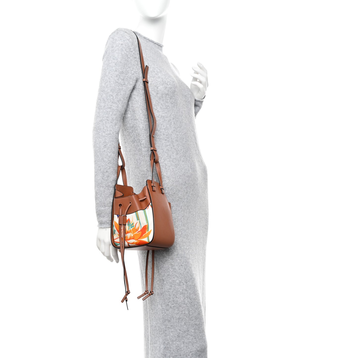 Calfskin Embroidered Floral Mini Hammock Shoulder Bag Tan White