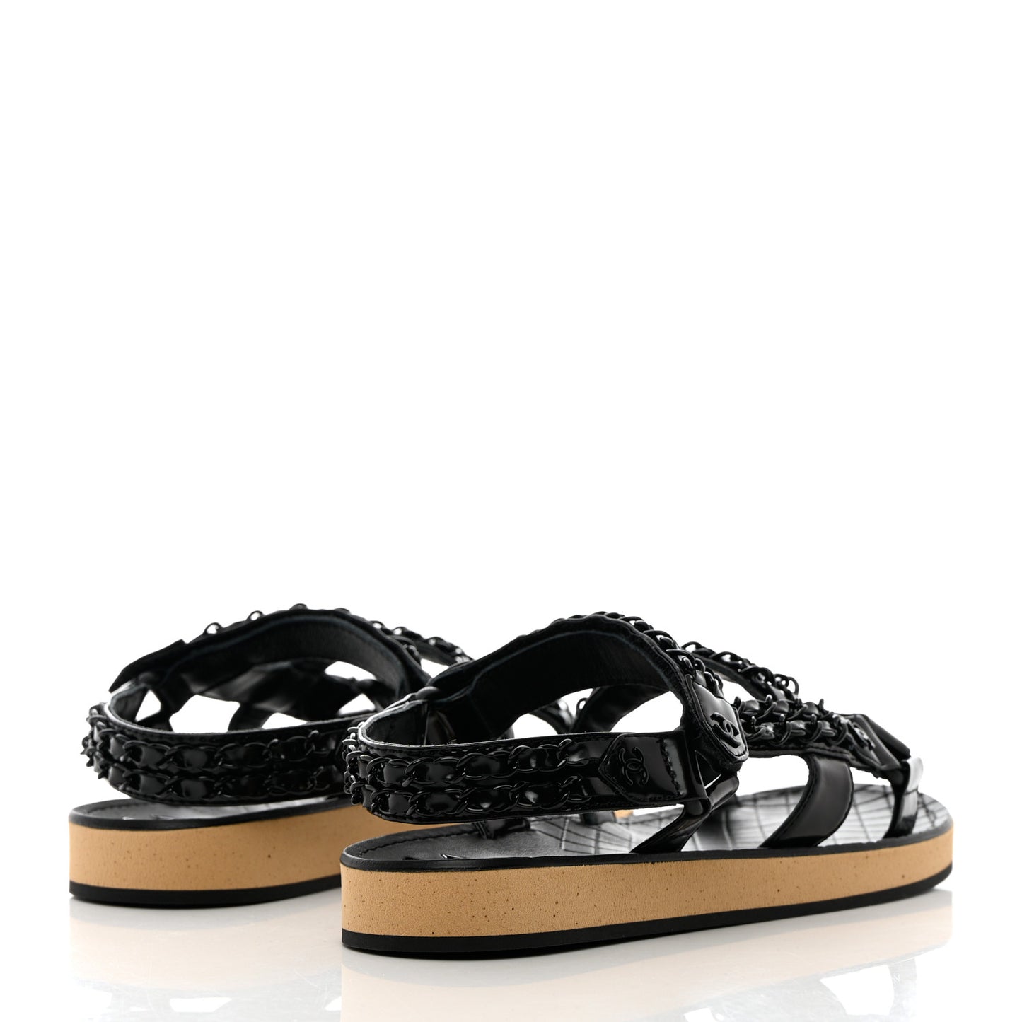Laminated Goatskin Chain Sandals 36.5 Black