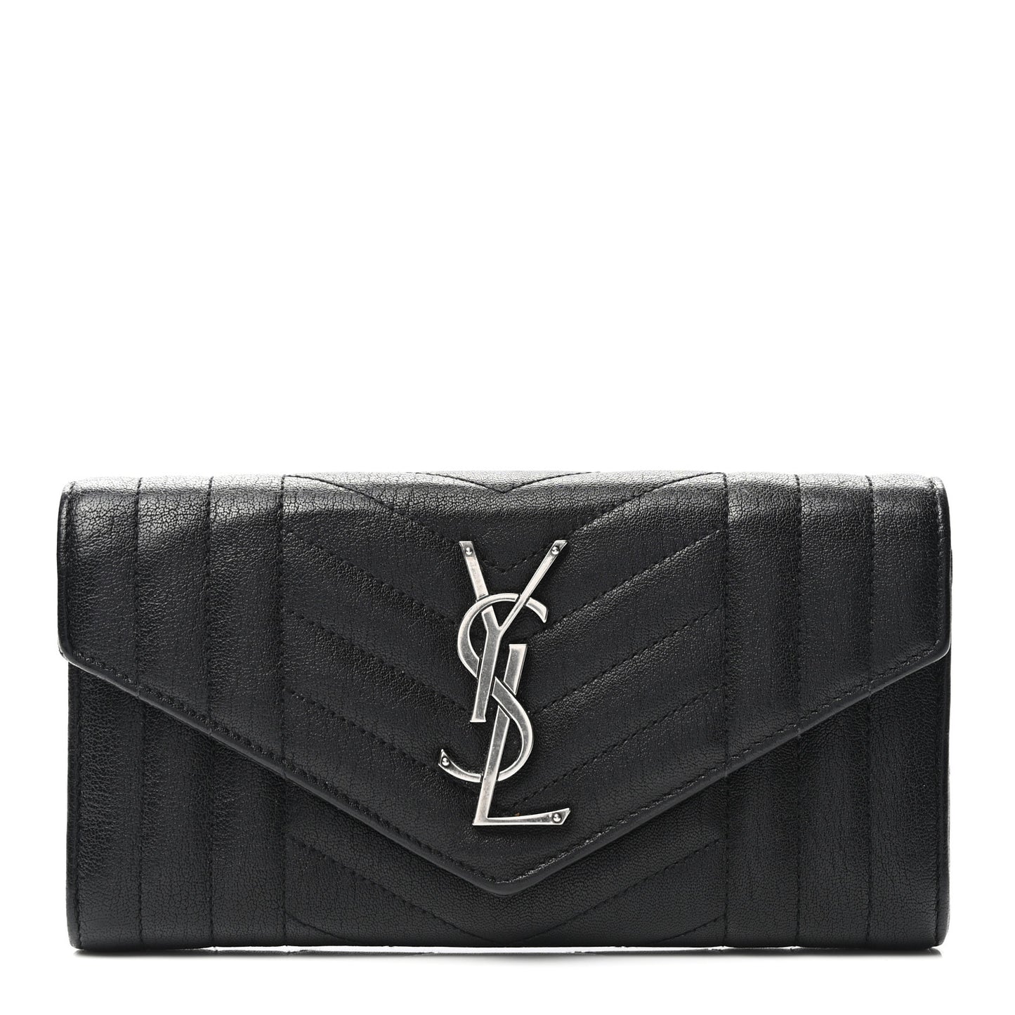 Lambskin Mixed Matelasse Quilted Large Monogram Envelope Wallet Black