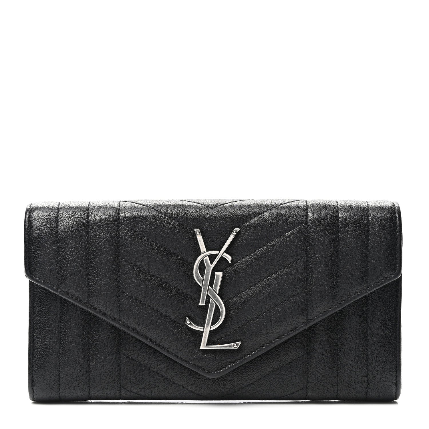 Saint Laurent Lambskin Mixed Matelasse Quilted Large Monogram Envelope Wallet Black 1 of 7
