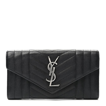 Saint Laurent Lambskin Mixed Matelasse Quilted Large Monogram Envelope Wallet Black 1 of 7