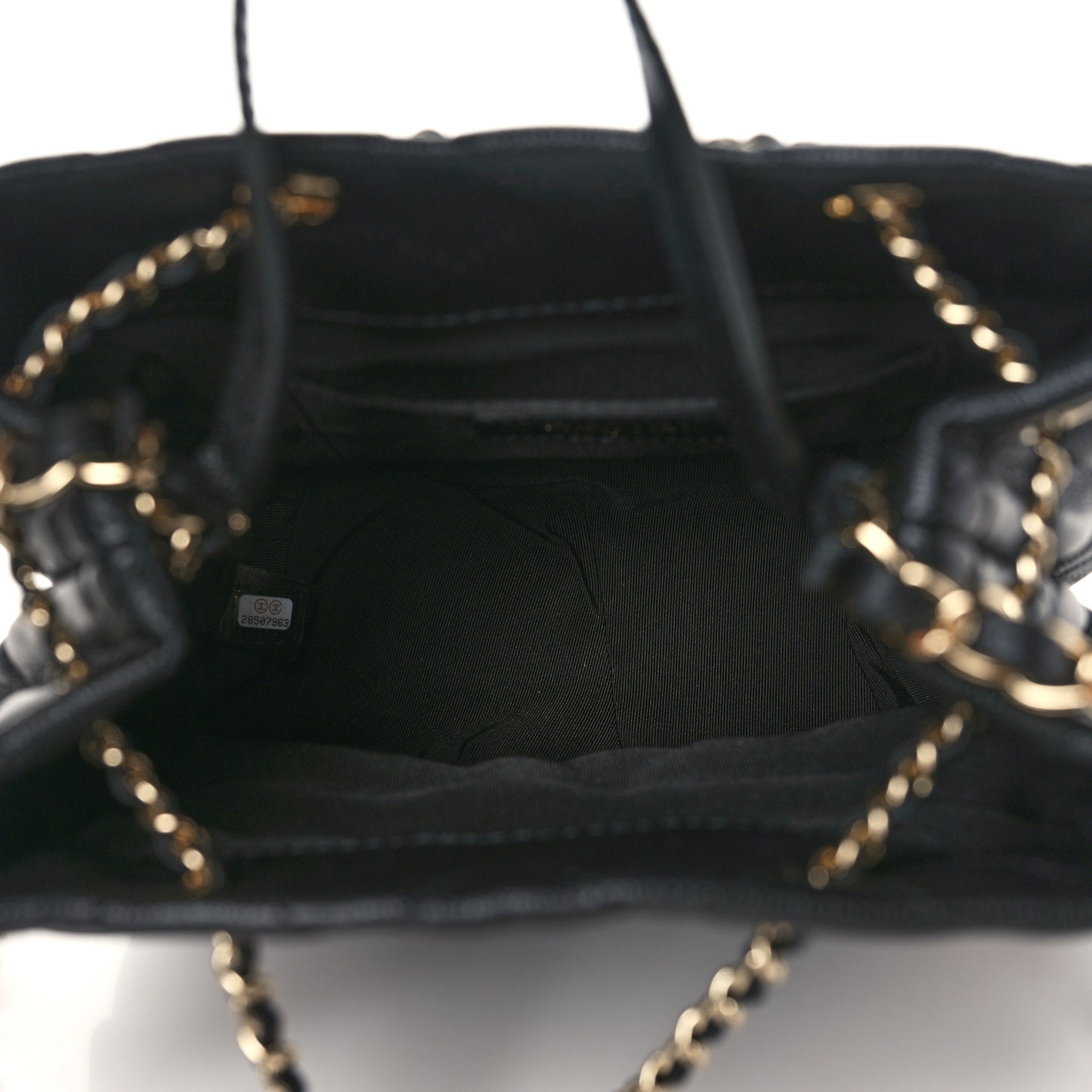 Caviar Quilted Rolled Up Bucket Drawstring Bag Black