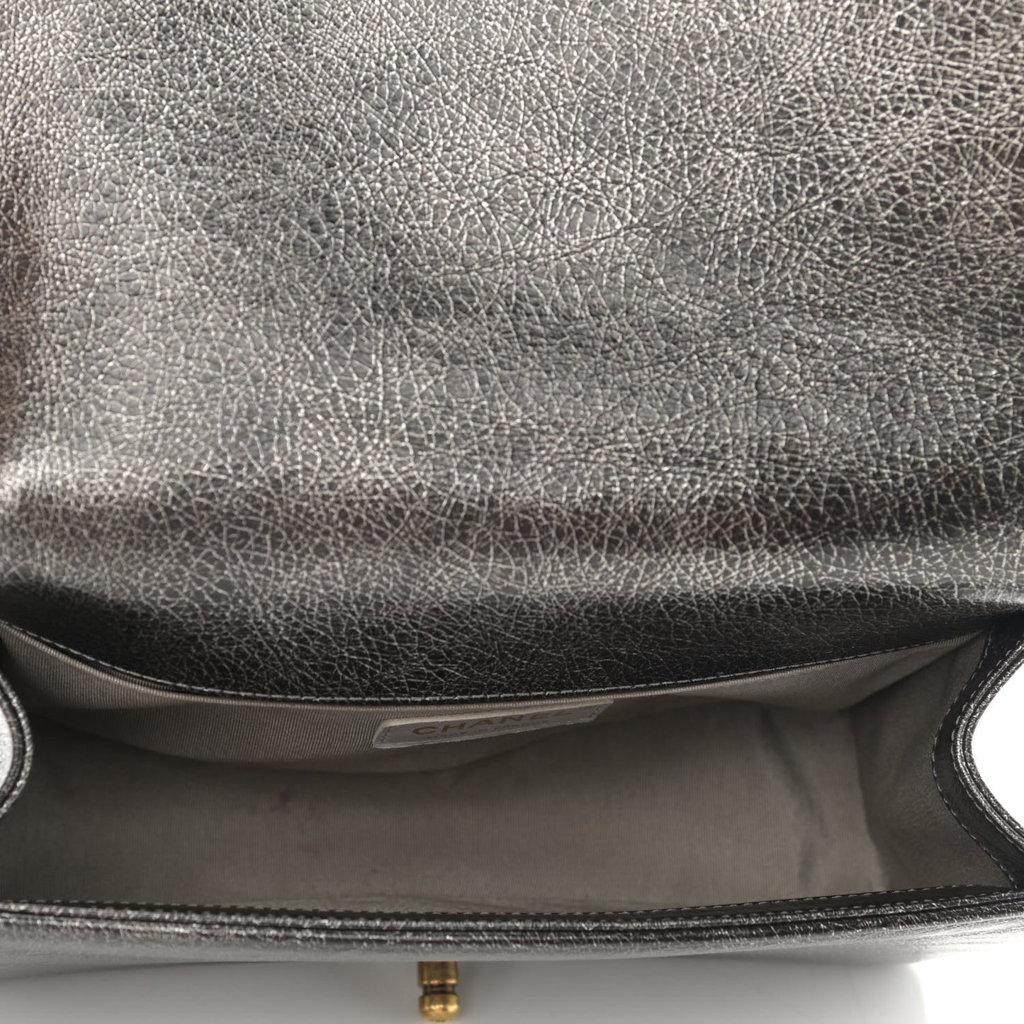 Cracked Metallic Calfskin Quilted Medium Boy Flap Dark Silver
