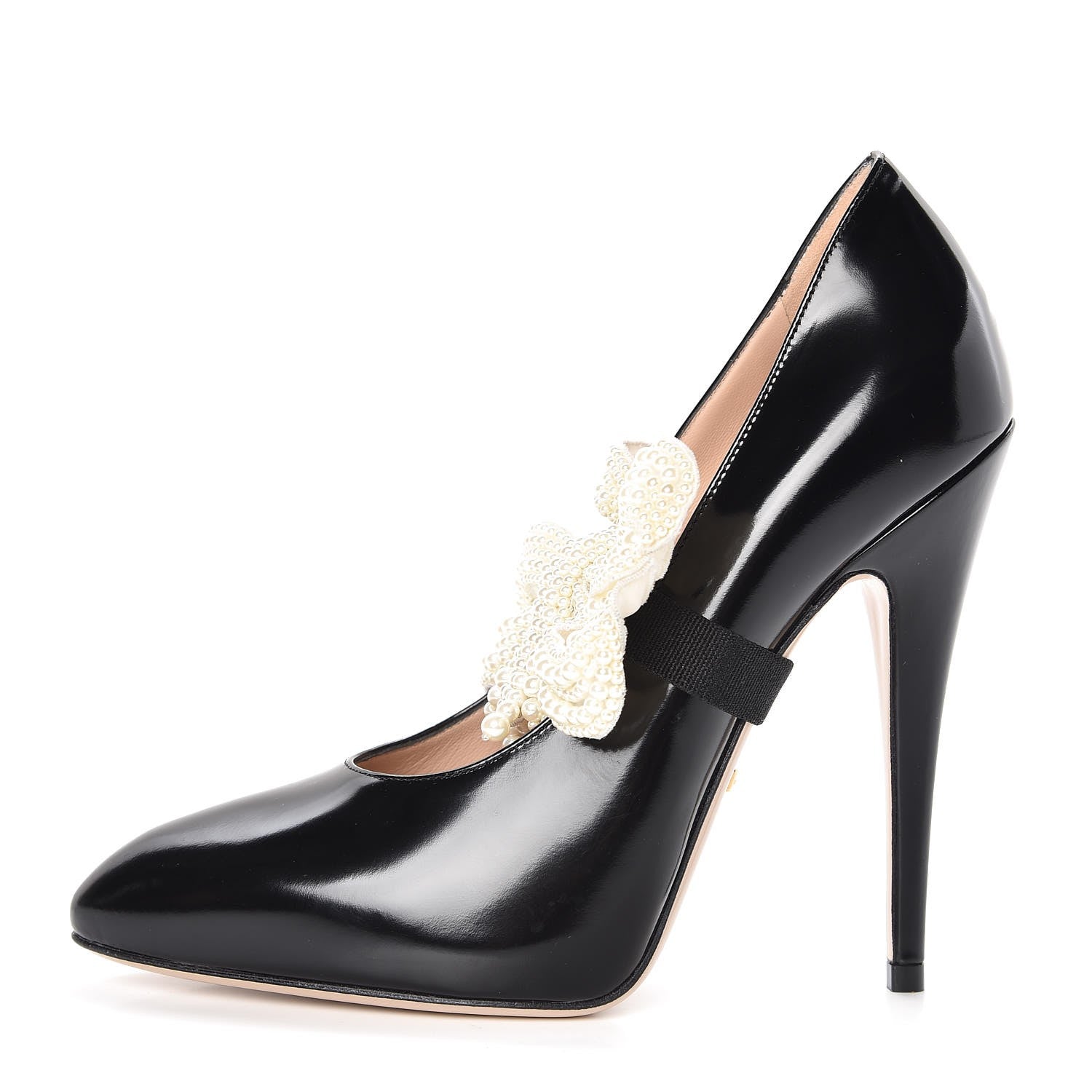 Gucci Polished Calfskin Removable Pearly Bow Elaisa Platform High Heel Pumps 36 Black 1 of 11