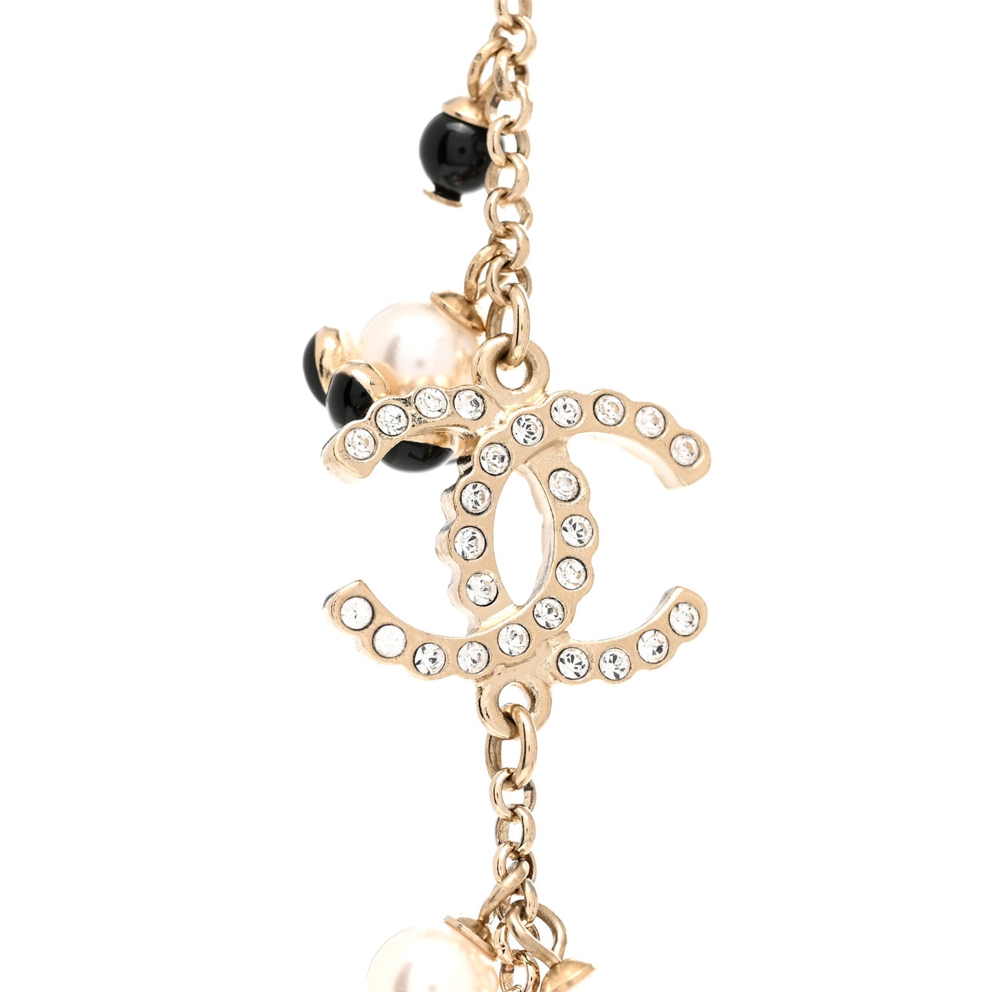 Pearl Bead Crystal CC Necklace Gold Black White