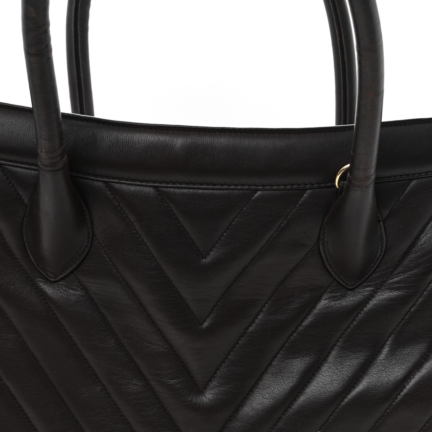 Chanel Lambskin Chevron Quilted Top Handle Tote Bag Brown 8 of 12