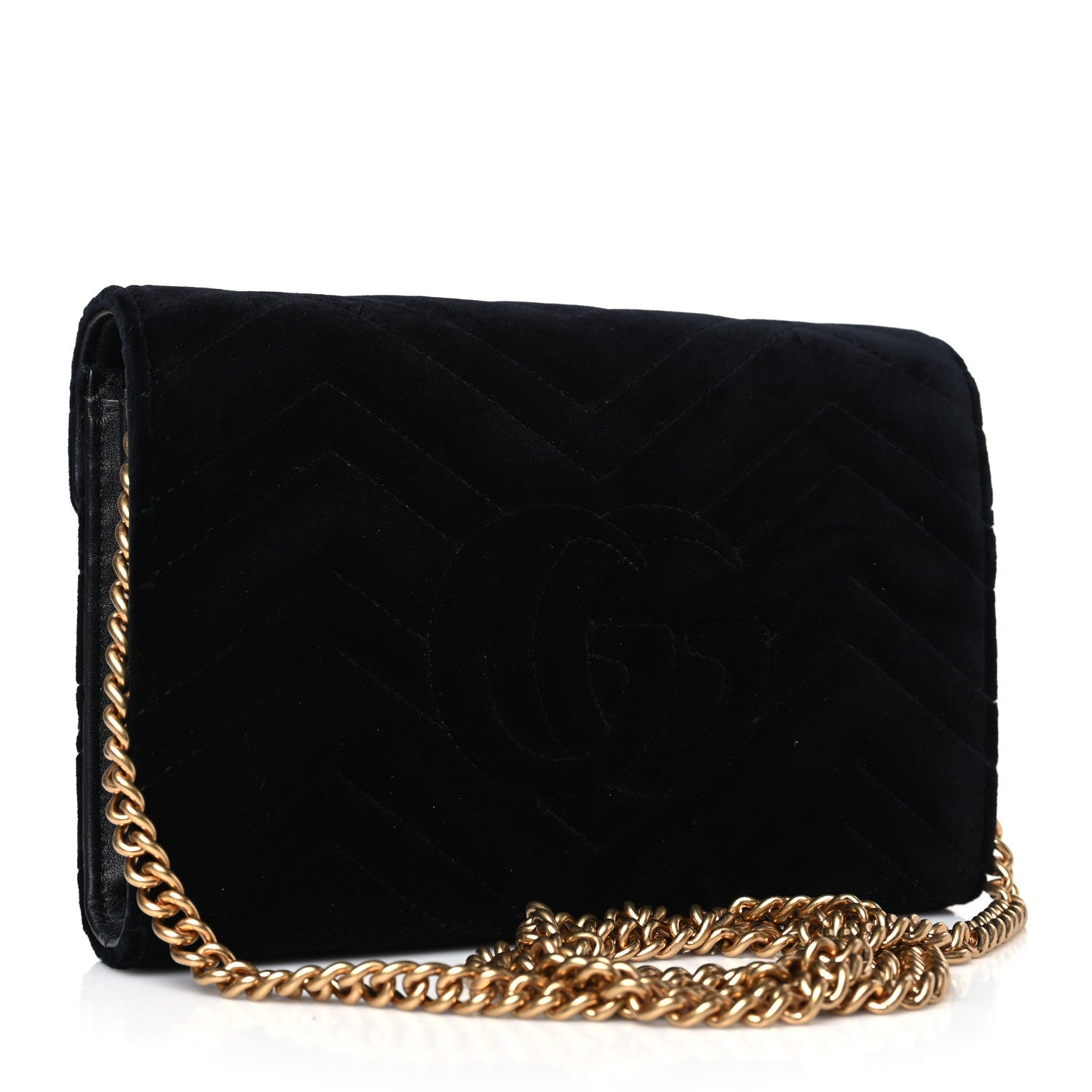 Gucci Velvet Matelasse GG Marmont Chain Wallet Black 3 of 9