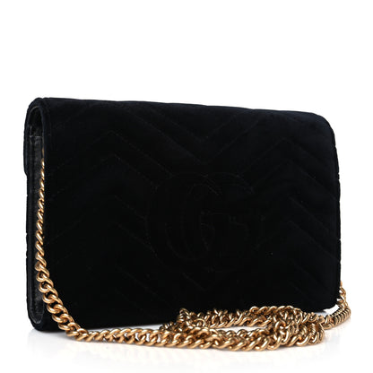 Gucci Velvet Matelasse GG Marmont Chain Wallet Black 3 of 9