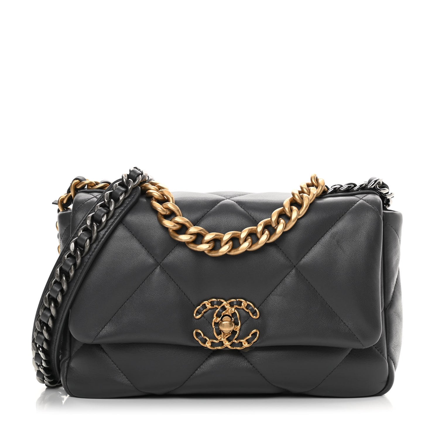 Lambskin Quilted Medium Chanel 19 Flap Dark Grey