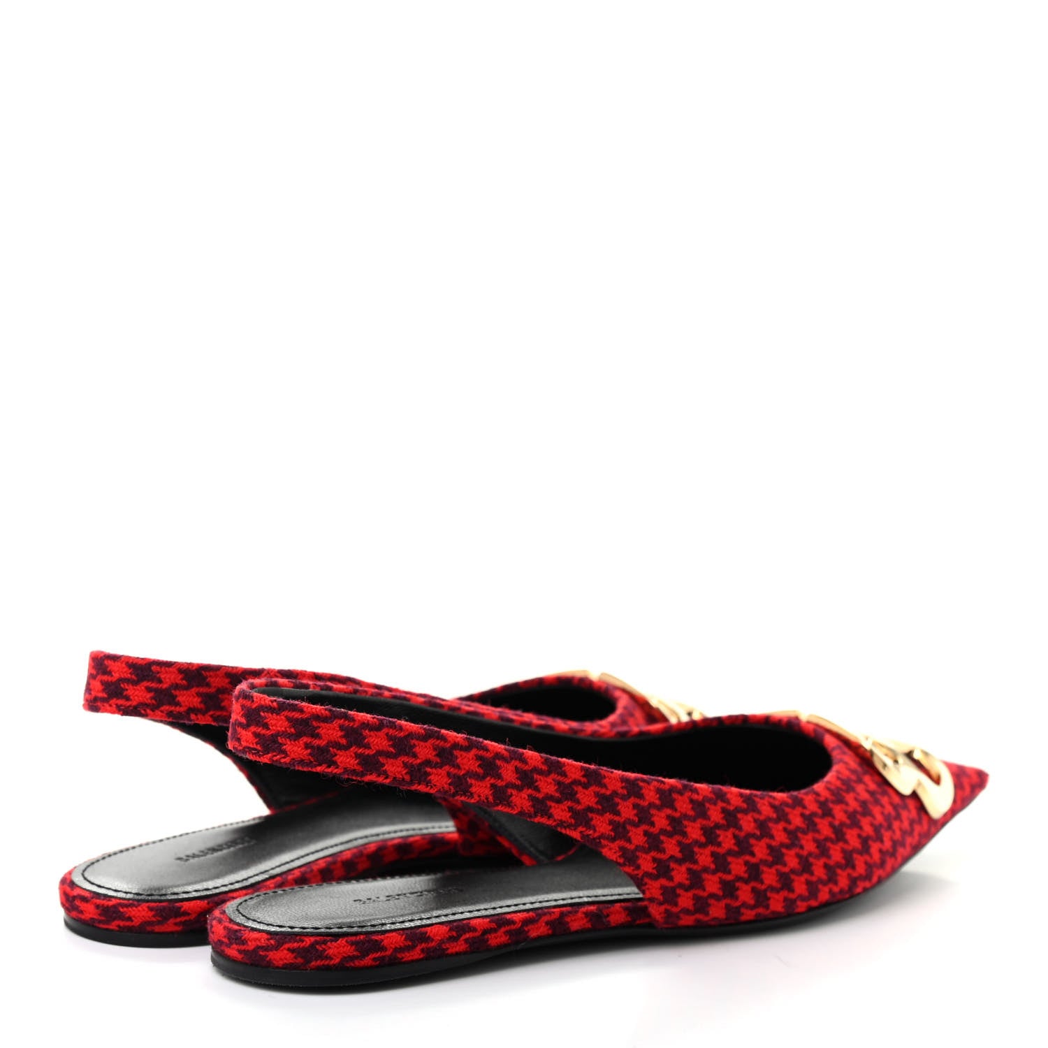Balenciaga Tweed Prince Of Wales BB Knife Pointy Toe Slingback Flats 36 Red Black 4 of 8