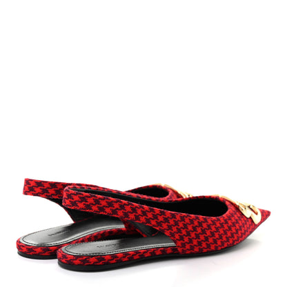 Balenciaga Tweed Prince Of Wales BB Knife Pointy Toe Slingback Flats 36 Red Black 4 of 8