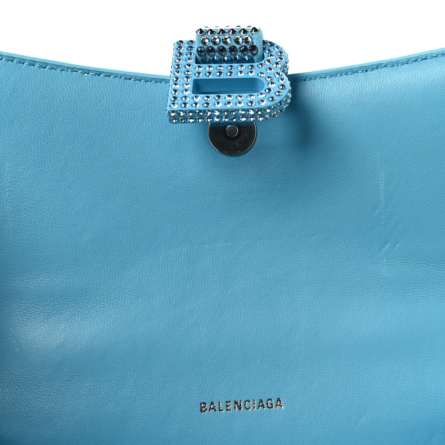 Strass Suede Hourglass Top Handle Bag XS Light Blue