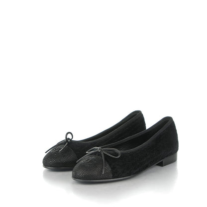 Chanel Tweed Caviar Cap Toe Ballerina Flats 35 Black 3 of 7