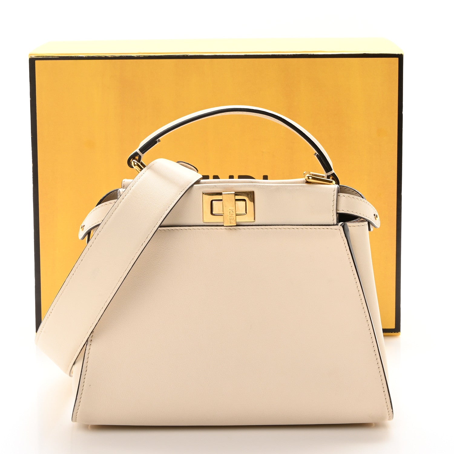 Fendi Vitello Seta Suede FF Mini Peekaboo Iconic Satchel Uovo Sigaro Marrone 10 of 10