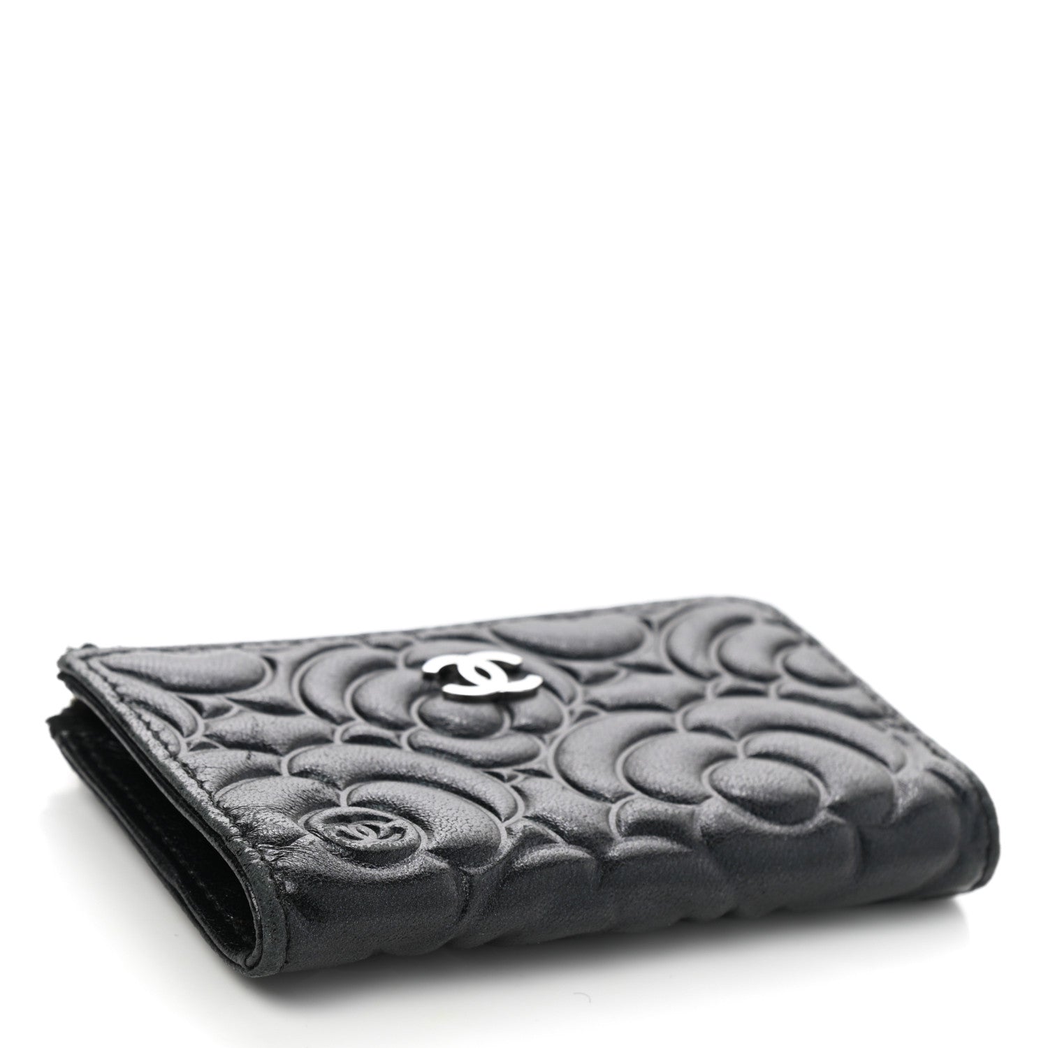 Chanel Lambskin Camellia Embossed Key Holder Case Black 4 of 8