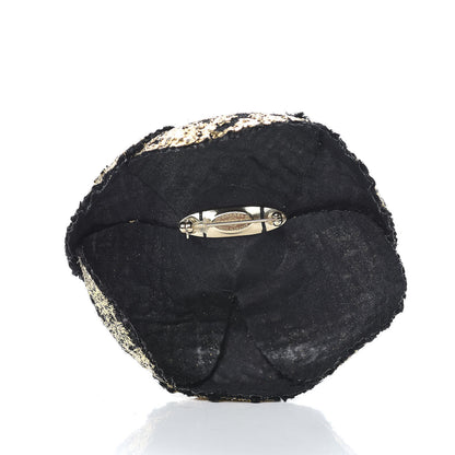 Chanel Metallic Tweed Camellia Brooch Gold Black 3 of 5