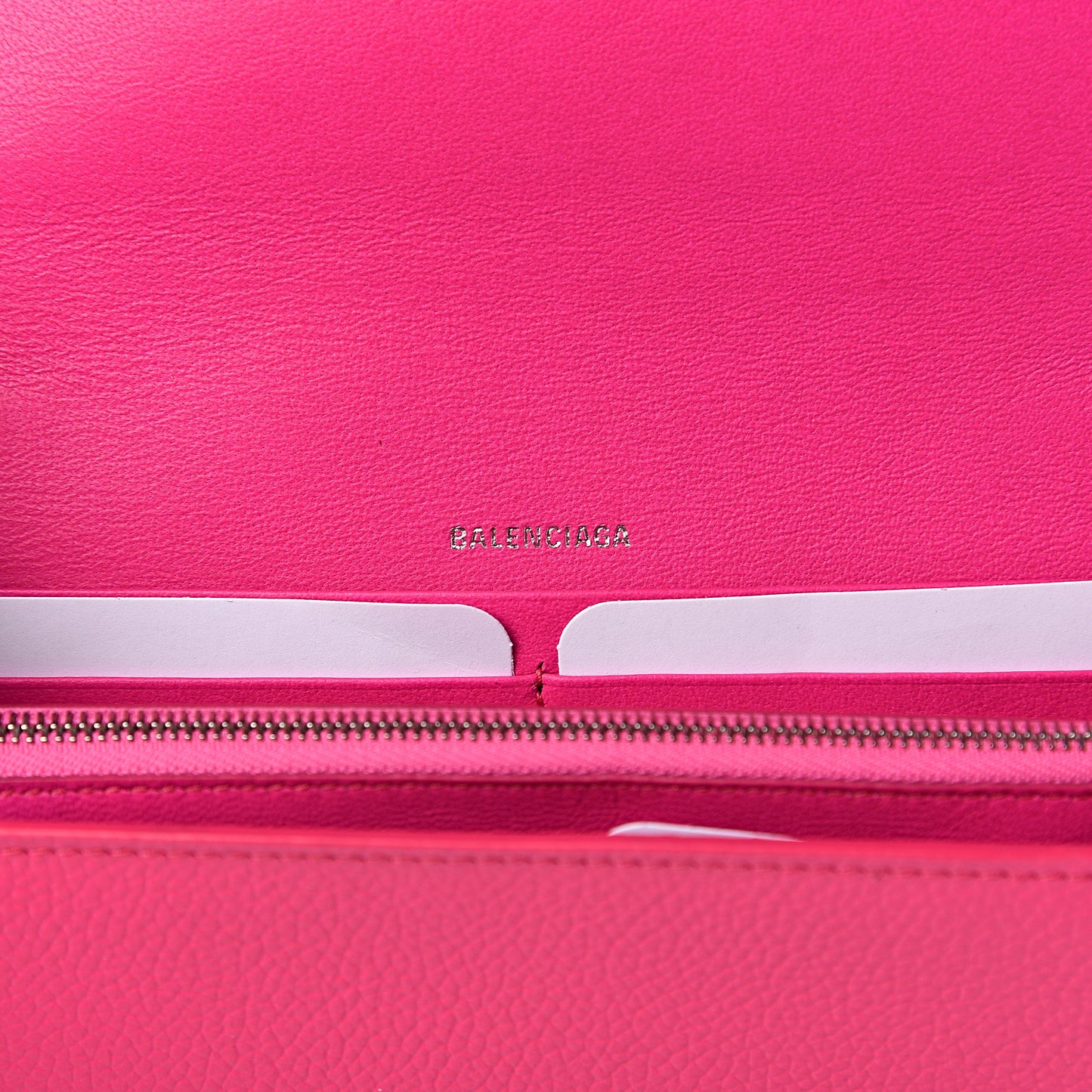 Grained Calfskin Logo Cash Continental Wallet on Chain Acid Pink Black