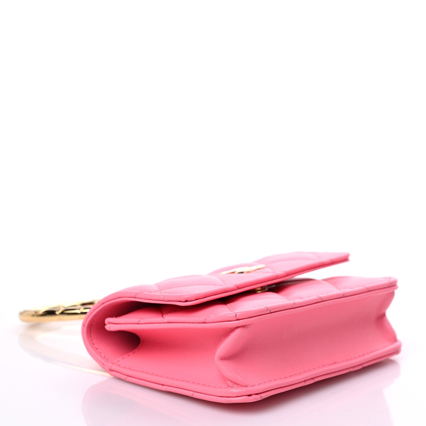 Lambskin Quilted CC Hook Card Holder Pink