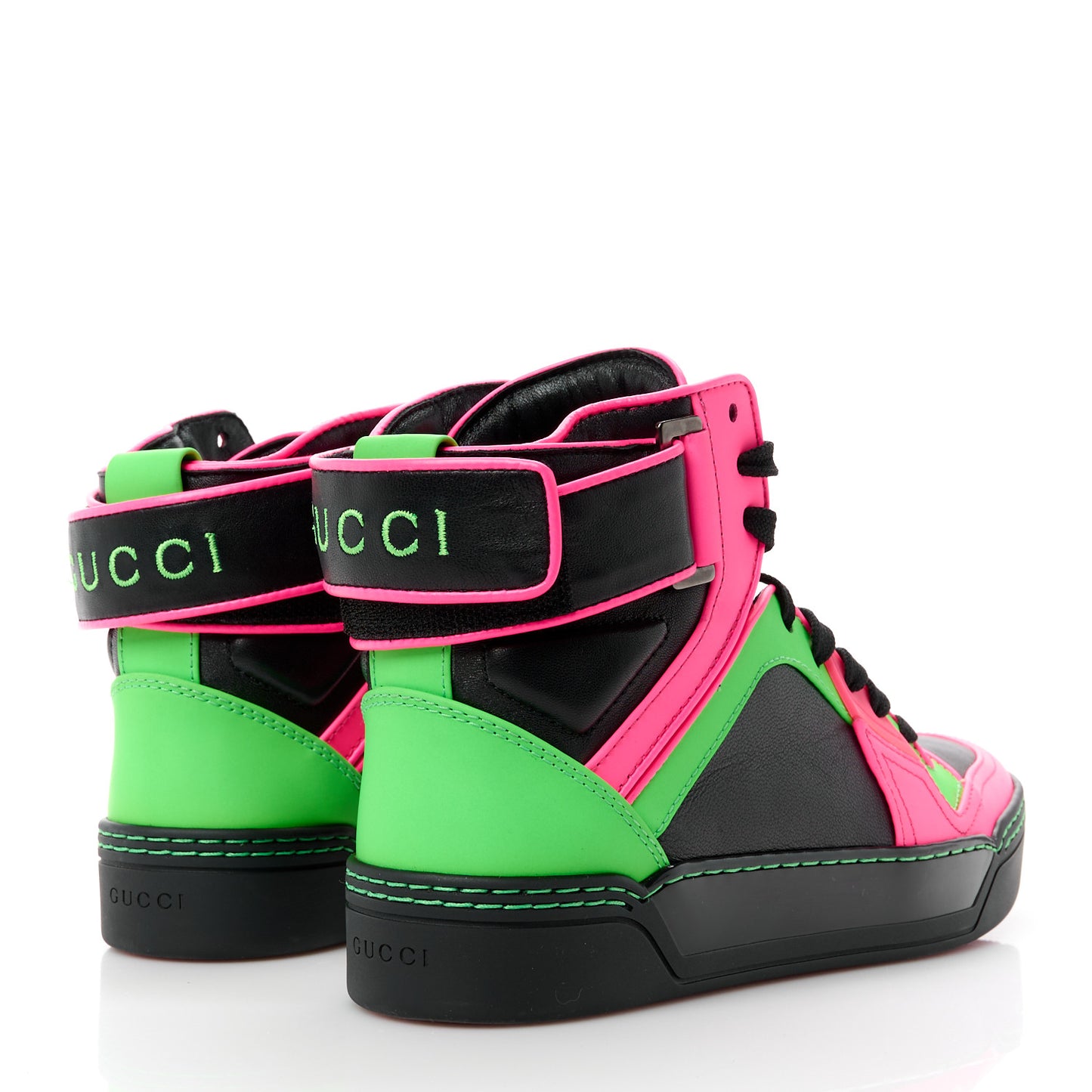 Lambskin Calfskin Womens High Top Sneakers 36 Black Neon Green Pink