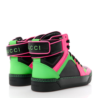 Gucci Lambskin Calfskin Womens High Top Sneakers 36 Black Neon Green Pink 4 of 10