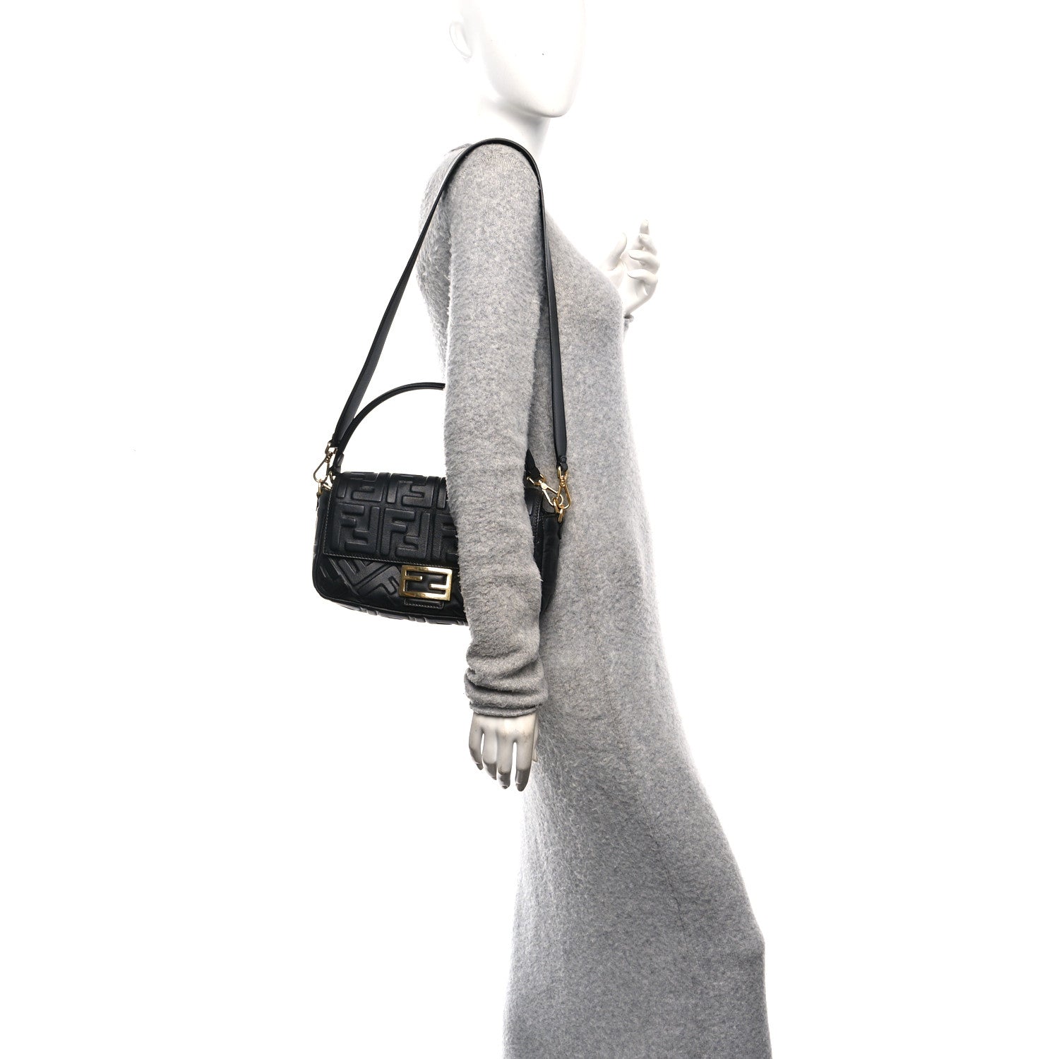 Fendi Nappa FF 1974 Embossed Baguette Black 2 of 10