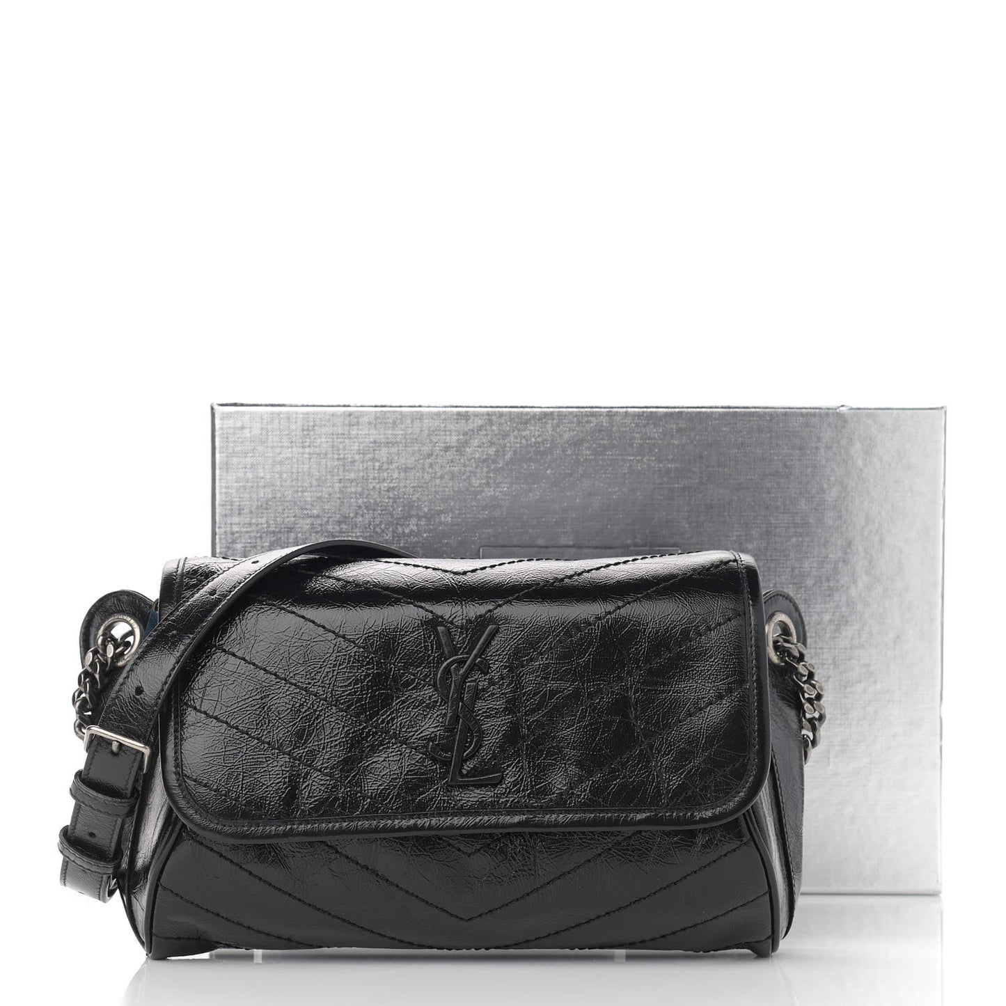 Crinkled Calfskin Matelasse Monogram Niki Body Bag Black