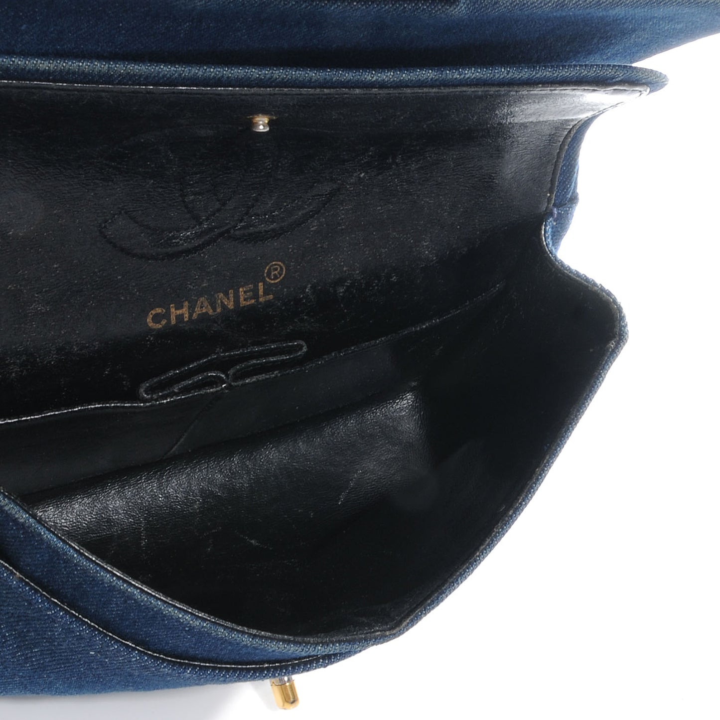 Quilted Denim Double Small Flap Blue