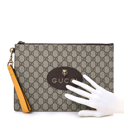 Gucci GG Supreme Monogram Neo Vintage Zip Wristlet Pouch Beige New Acero Crop 3 of 7