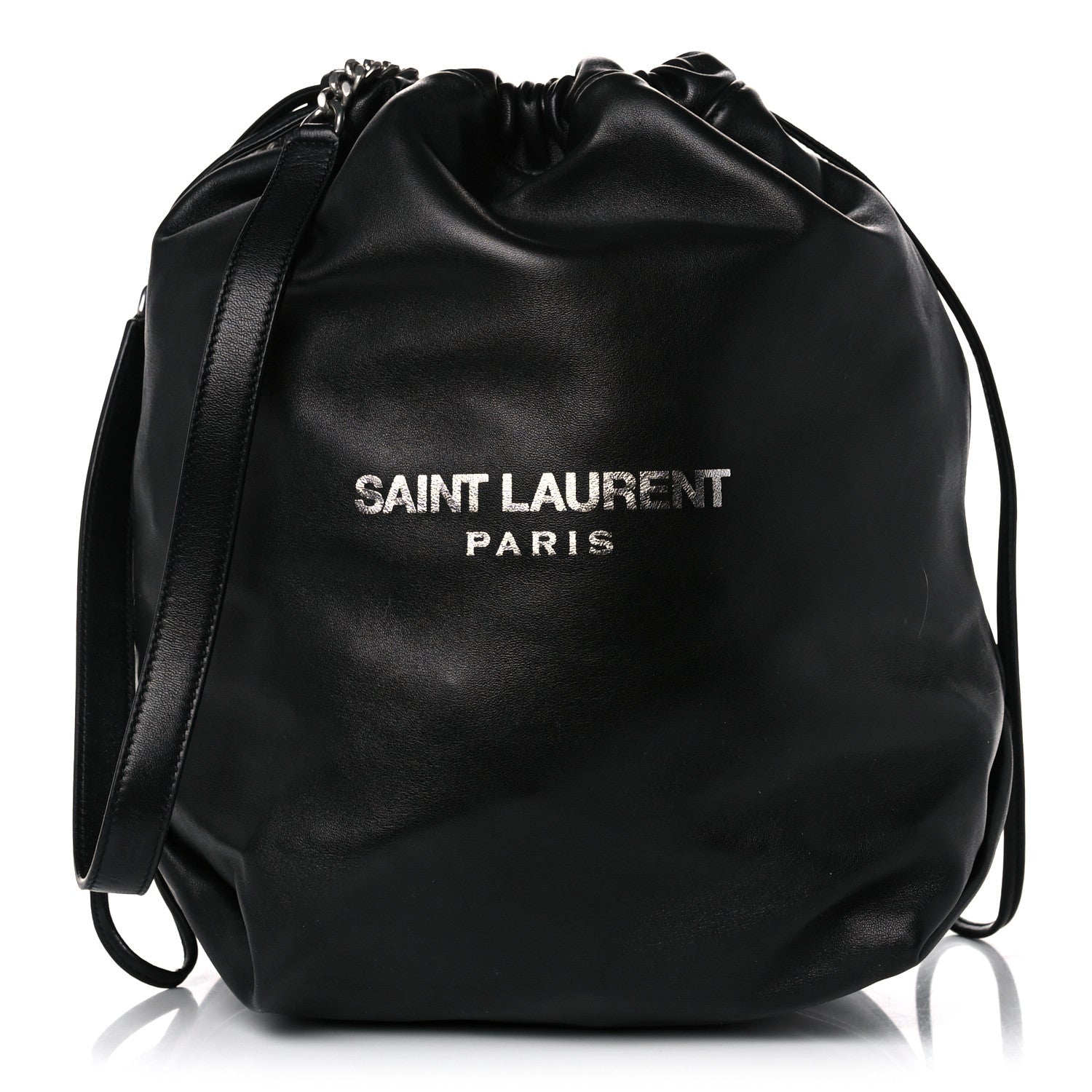 Saint Laurent Lambskin Teddy Drawstring Bag Black 3 of 13