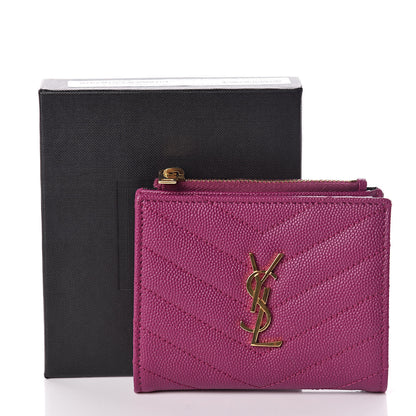 Saint Laurent Grain De Poudre Matelasse Chevron Monogram Zipped Card Case Dark Grape 8 of 8