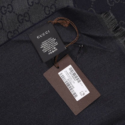 Gucci Wool GG Monogram HalfGG Fringe Scarf Anthracite Black 5 of 5