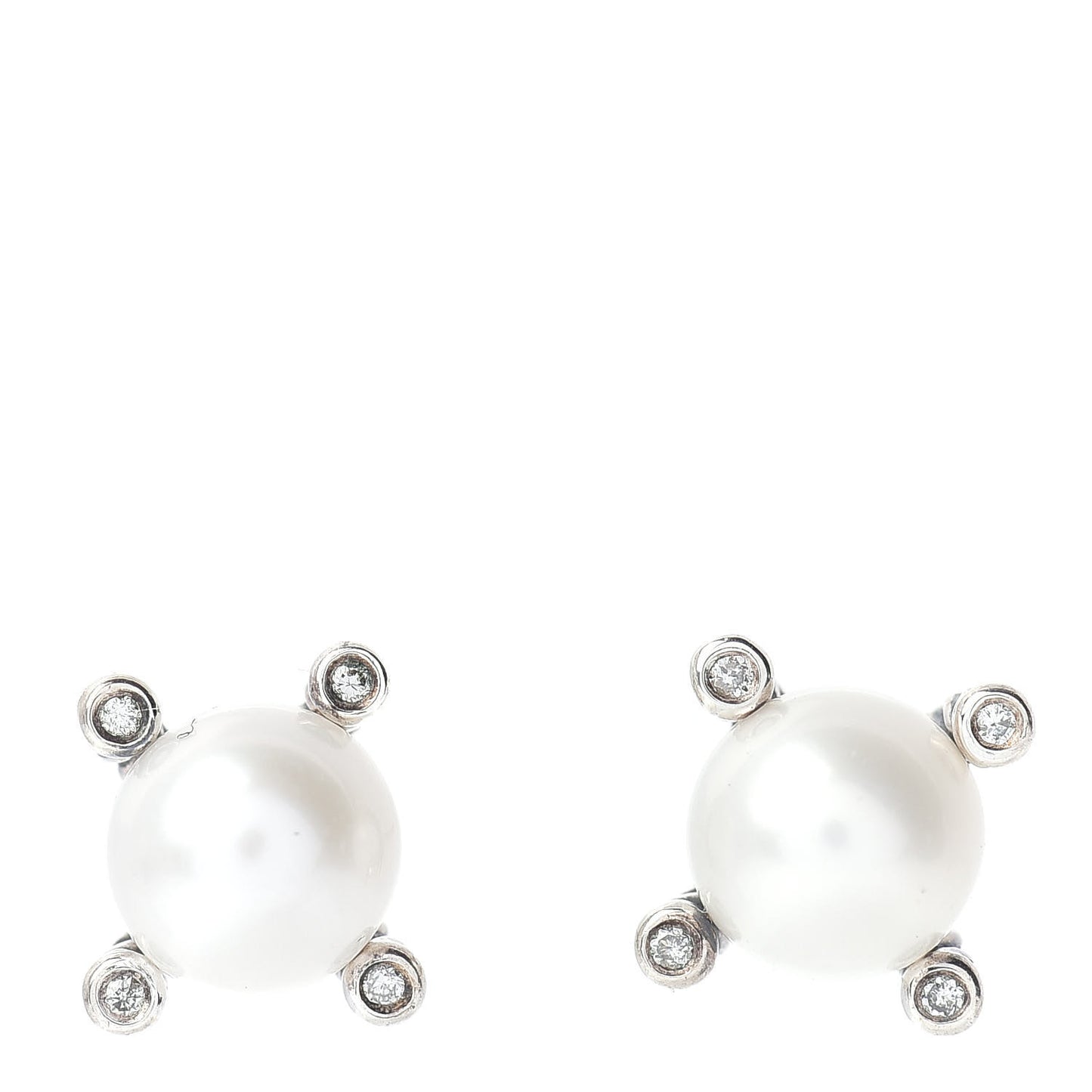 Sterling Silver Diamond Pearl 7mm Earrings