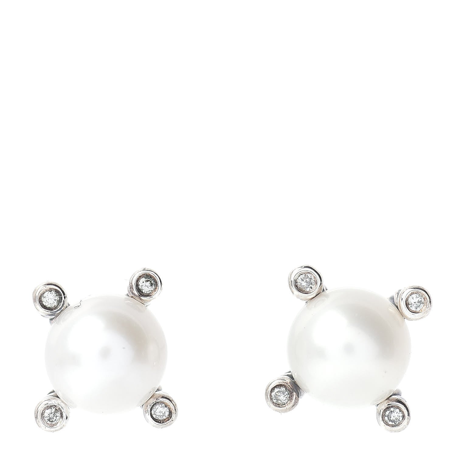 David Yurman Sterling Silver Diamond Pearl 7mm Earrings 1 of 4