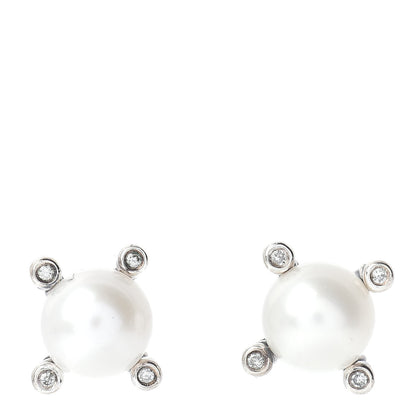 David Yurman Sterling Silver Diamond Pearl 7mm Earrings 1 of 4
